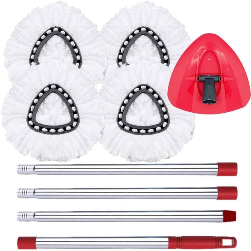 Tête de remplacement pour balai base, poignée compatible avec le balai à franges en microfibre o Cedar EasyWring, 4 recharges de tête de balai,