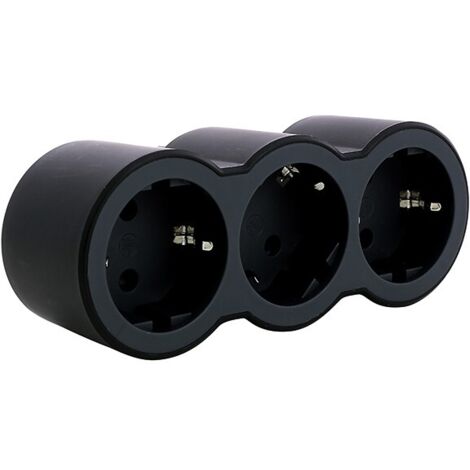 SPINA ADATTATORE TRIPLO 3TX2P+T 16A FRONTALE NERO