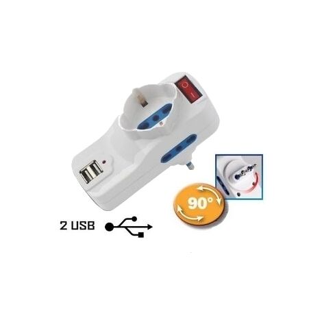 Spina elettrica adattatore tripla schuko 16A + 2 prese USB 2x1A