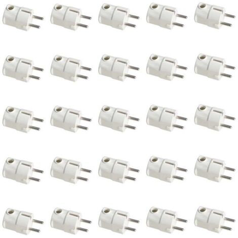 Spina Elettrica Schuko 16A Standard Tedesca Salvaspazio con Uscita Cavo a Laterale 90 Gradi Bianco