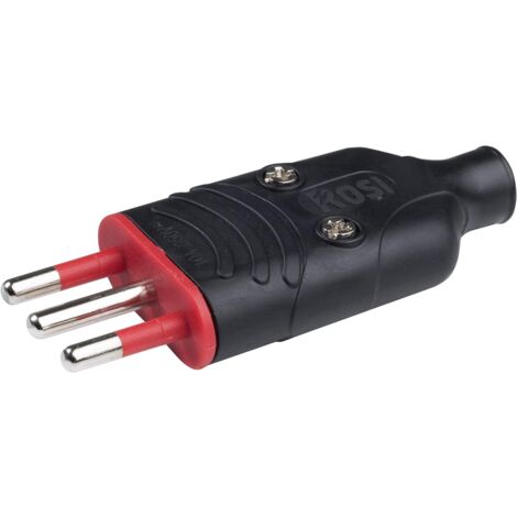 Spina in gomma antischiacciamento, 10A 2P+T, nero, serie Ela Plug - Rosi RS78004