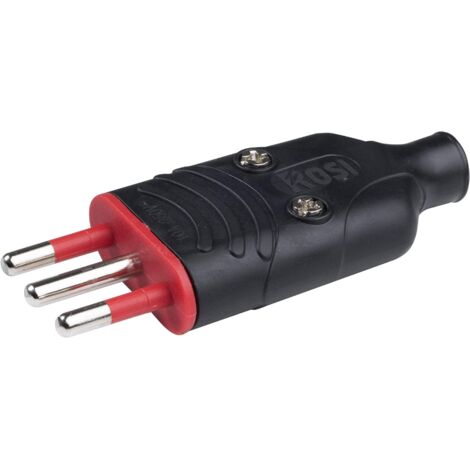 Spina in gomma antischiacciamento, 10A 2P+T, nero, serie Ela Plug - Rosi RS78004
