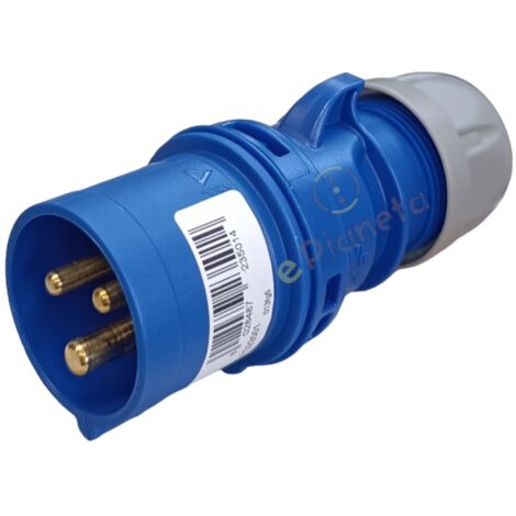 Spina industriale volante 230V CEE 6H 2P + T 16A IP44 per esterno impermeabile blu
