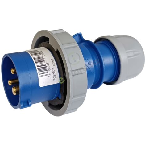 Spina industriale volante 230V CEE 6H 2P + T 16A IP67 per esterno impermeabile blu