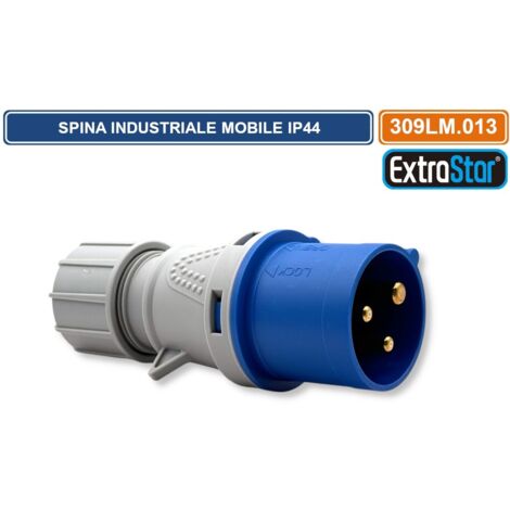 SPINA INDUSTRIALE VOLANTE MONOFASE BLU 16A 2P+E 6H 230V CABLAGGIO A VITE IP44