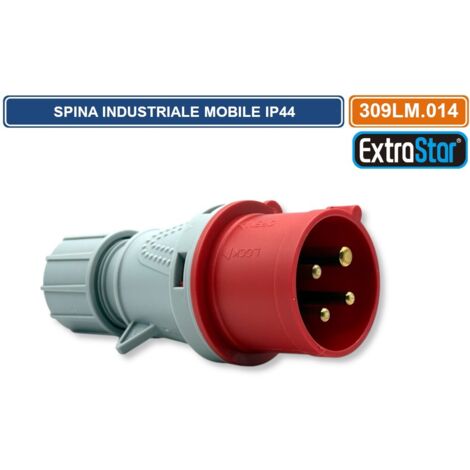 SPINA INDUSTRIALE VOLANTE TRIFASE ROSSA 16A 3P+E 6H 380-415V CABLAGGIO A VITE IP44