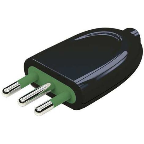 Spina Italiana 2P+T 10A S11 Nera Uscita Cavo Dritto