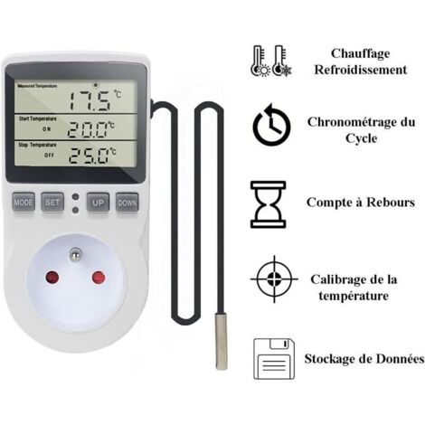 Spina per regolatore di temperatura digitale da 220 V con sonda per riscaldamento e raffreddamento, spina per regolatore di temperatura LCD per frigorifero, incubatrice, serra, ventilatore