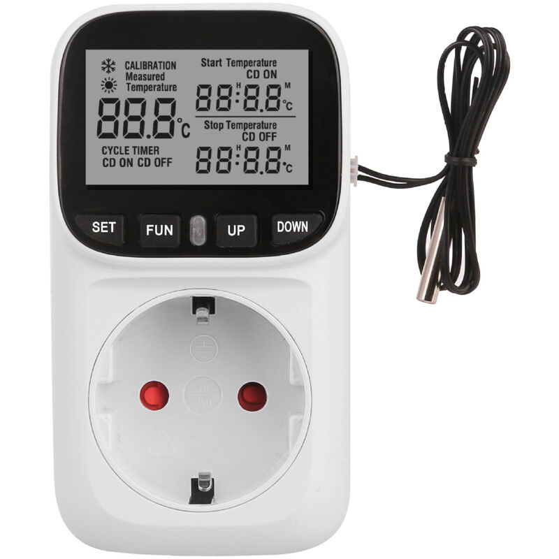 Spina termostatica, regolatore di temperatura digitale, spina 230V con sensore e sonda, schermo LCD, controllo dell'umidità, riscaldamento,