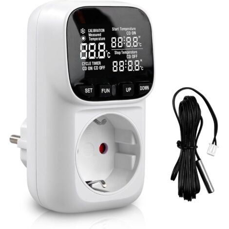 Spina termostatica, regolatore di temperatura digitale, spina da 230 V, con sensore e sonda, schermo LCD, regolatore di umidità, riscaldamento/raffreddamento, interruttore di temperatura per serra.