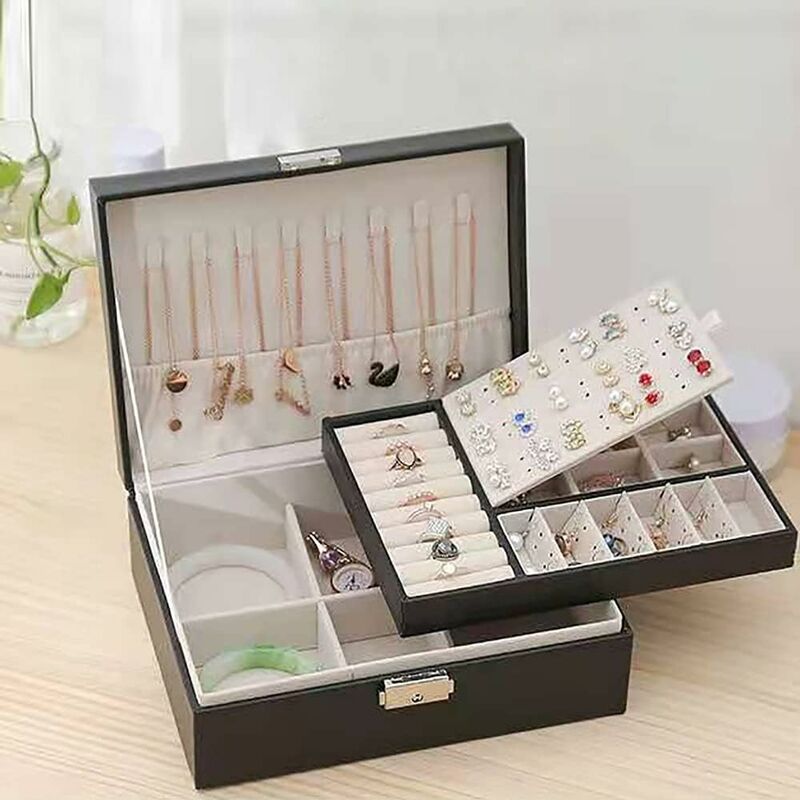 Senderpick - Boîte à bijoux, boîte de rangement en cuir pu double épaisseur, boîte à bijoux, boîte à bijoux de voyage, rangement de bijoux, pour