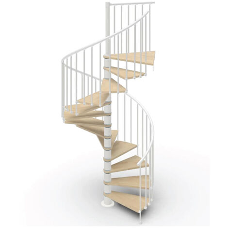 Spindeltreppe mit 15 stufenanzahl - Zu erreichend Höhe 3.08m à 3.60m - Durchmesser 180cm - Holz und weiß - PHOLA180/SBMNAT-15