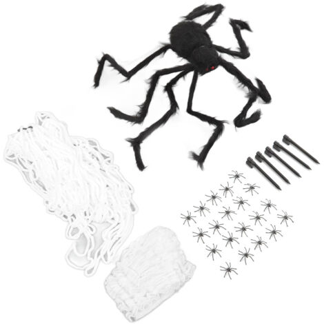 Spinnennetz und gruselige Spinne aus weicher Baumwolle, 40 g, schwarz-weiße Halloween-Dekorationen