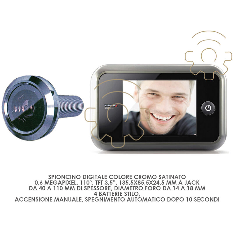 Image of Spioncino digitale cromo satinato con jack 135,5 x 85,5 x 24,5 mm 0,6 megapixel 110o 4 batterie stilo aa