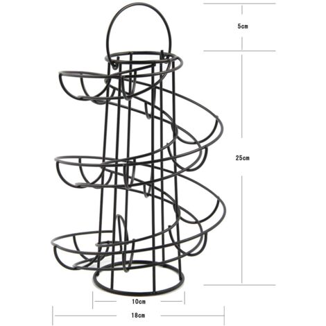 Spiral Egg Holder Freestanding Wire Egg Skelter Dispenser Rack Modern Spiraling Dispenser Rack up to 18 Eggs for Countertop Kitchen (Black)