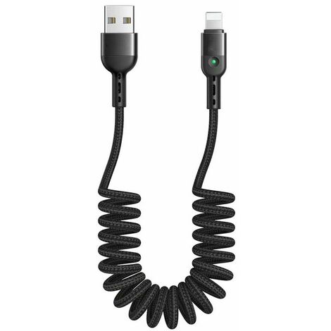 Spiral USB cable, retractable cable, data synchronization, charging cable, spiral cable, car charging cable, for Phone X XR 8, 7 expandable up to 1.8 m black