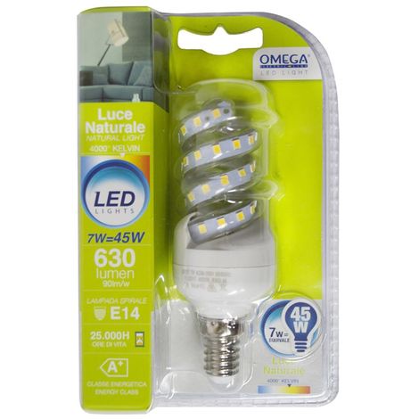 Il numero 1 del risparmio-HIGH-TECH LAMPADA LED SPIRALE E14 7W LUCE  NATURALE 4000K 630 LUMEN