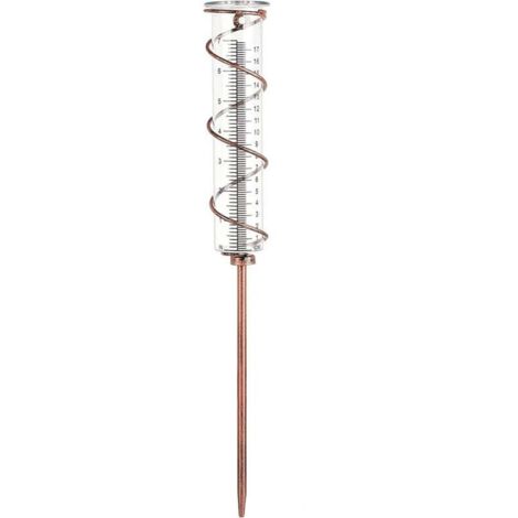 Spiralförmiger Regenmesser aus Glas mit 17 cm Fassungsvermögen, Metallrahmen, Garten-Regenmesser, bronzefarbenes Eisenrohr, Außen-Regenmesser, Glas-Deko-Regenmesser für den Garten