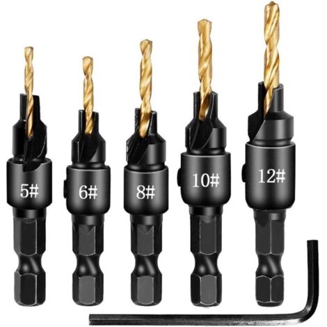 Spiralfräser-Bohrer-Set, Holzbohrer 5, 6, 8, 10, 12 mm mit Innensechskantschlüssel