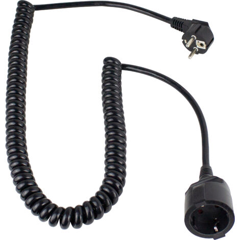 Spiralleitung mit Winkelstecker 2,5m schwarz H05VV-F 3G1,5 IP20