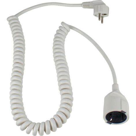 Spiralleitung mit Winkelstecker 2,5m weiß H05VV-F 3G1,5 IP20