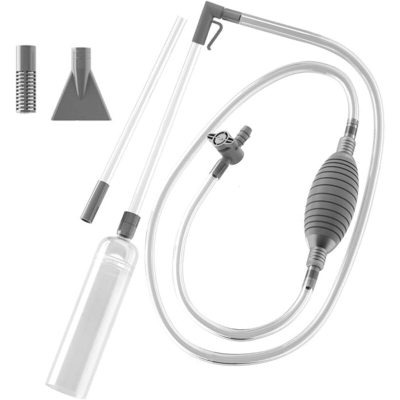 spirateur de piscine manuel avec 2 adaptateurs de buse - Siphon transparent - Valve réglable - Amovible - Changement d'eau - Spa - Gris court