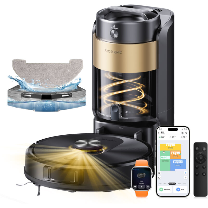 PROSCENIC spirateur Robot  Q20 Plus - 3 en 1 - 10000PA - Bac &agrave; poussi&egrave;re de 4 L -60dB -Navigation Lidar Cartographie - &Eacute;vitement d'obstacles