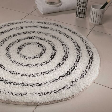 Spirella Badteppich Badematte Duschvorleger Baumwolle Hochflor flauschig rutschhemmend geeignet für Fußbodenheizung 60 cm Rund Weiß