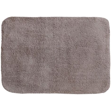 Spirella Badteppich Badematte Duschvorleger CAMPUS 100% Baumwolle Hochflor  flauschig  rutschhemmend  geeignet für Fußbodenheizung  50x70 cm  Taupe