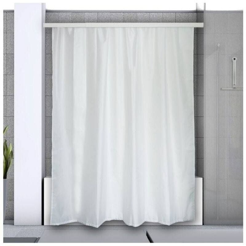 Barre tringle pour rideau de douche ou baignoire extensible sans perçage en Alu surprise 75-125cm Blanc Spirella