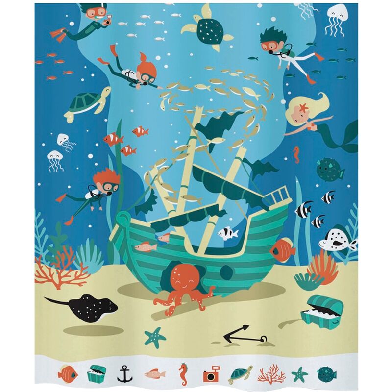 

colección Pirates , Cortina de ducha textil 180 x 200, 100% polyester, Multicolor - Spirella