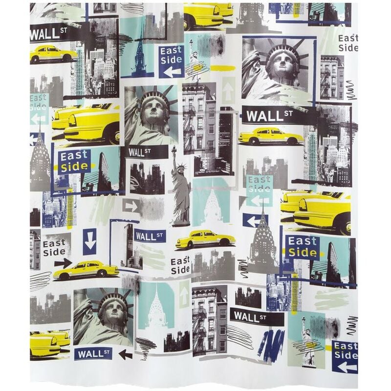 

colección Big Apple, Cortina de ducha textil 180 x 200, 100% polyester, Multicolor - Spirella
