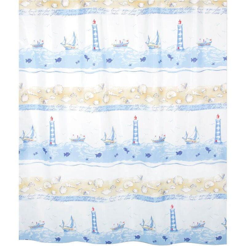 

Spirella colección Nave, Cortina de ducha textil 180 x 200, 100% polyester, Azul