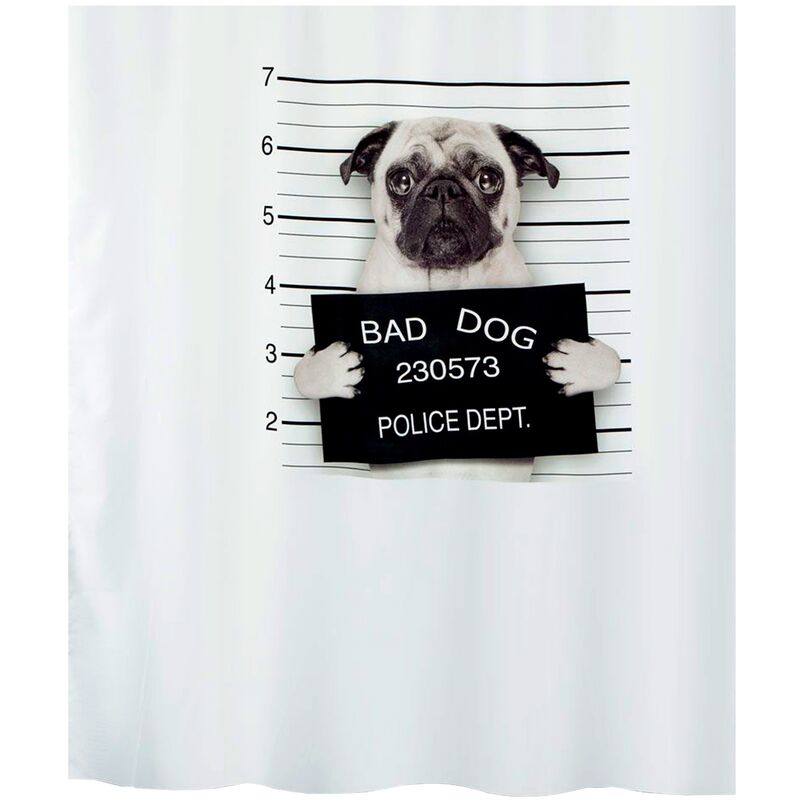 

colección Bad dog, Cortina de ducha textil 180 x 200, 100% polyester, Negro - Spirella