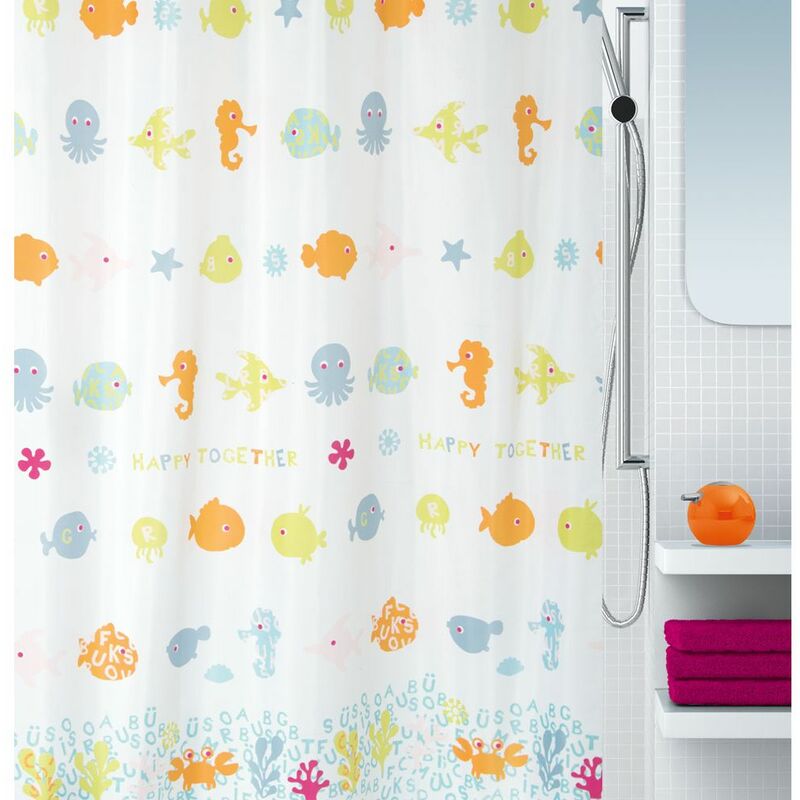 

colección Happy Fish, Cortina de ducha textil 180 x 200, 100% polyester, Multicolor - Spirella
