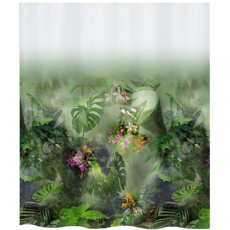 

colección Jungle , Cortina de ducha textil 180 x 200, 100% polyester, Verde - Spirella