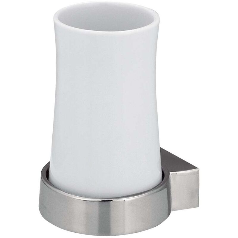 

colección Sidney, Portacepillos de dientes 8x9,5x14,5, Metal cromado inoxidable y Porcelana, Blanco - Spirella