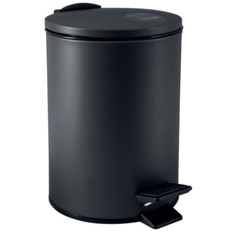 Spirella – Poubelle à pédale 3L en acier noir mat – Mécanisme Slow-Close – Revêtement anti-traces – Pour salle de bain et WC