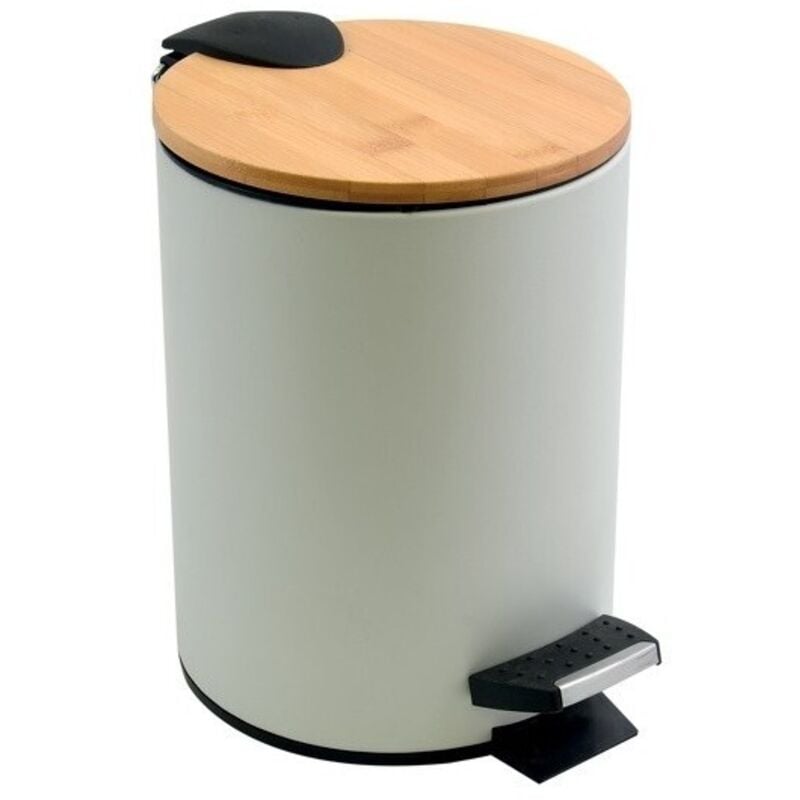 Poubelle à pédale Acier & Bambou adonis 5L Blanc Spirella