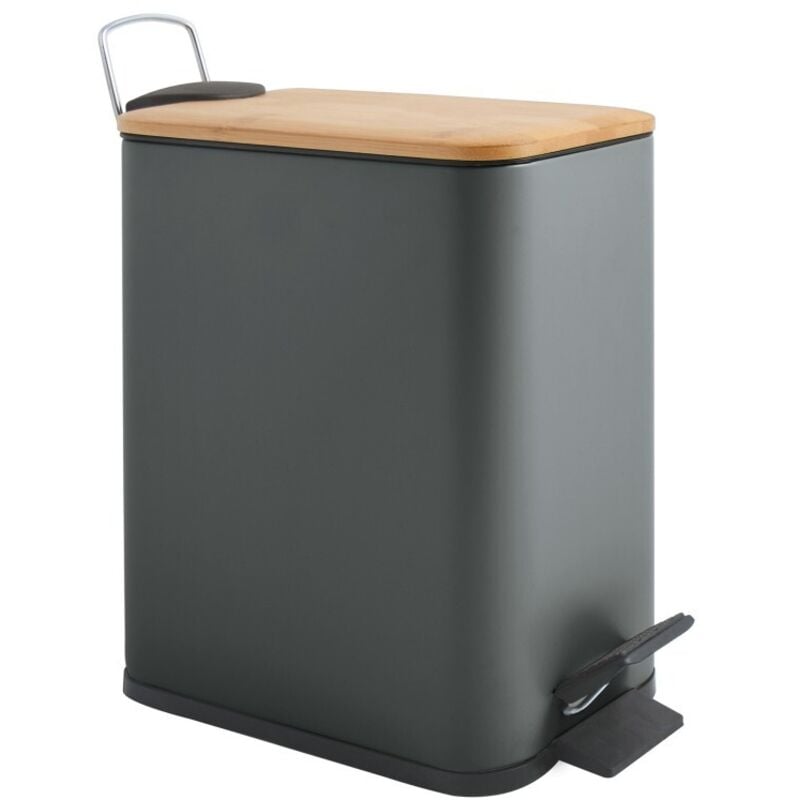 Poubelle à pédale Acier & Bambou erik 5L Gris Foncé mat Spirella
