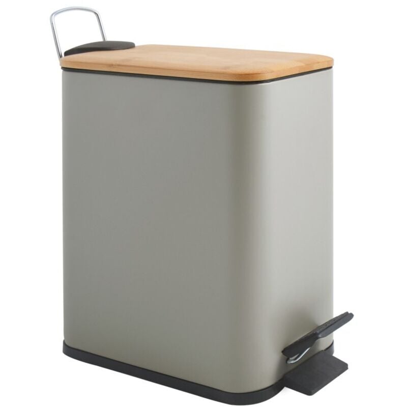 Poubelle à pédale Acier & Bambou ERIK 5L Taupe mat Spirella