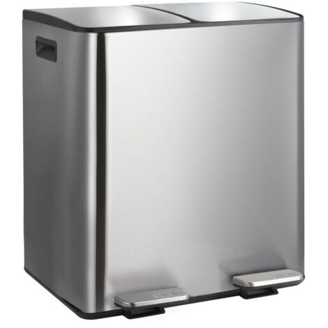 Spirella – Poubelle tri sélectif 40L – 2 compartiments de 20L – Acier inoxydable avec couvercle soft-close – Pour tri efficace des déchets - 2x20L