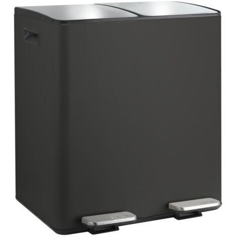 Spirella – Poubelle tri sélectif 40L – 2 compartiments de 20L – Acier inoxydable noir mat – Système de fermeture douce – Pour intérieur et extérieur - 2x20L