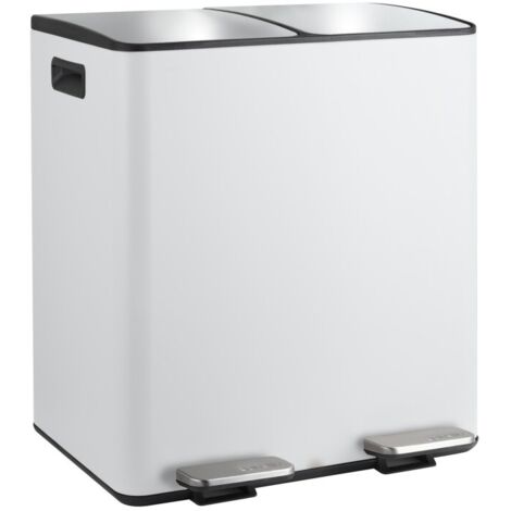 Spirella – Poubelle tri sélectif 40L – 2 compartiments 20L en acier blanc mat – Couvercle slow-close pour réduction des odeurs – Poignées de transport - 2x20L