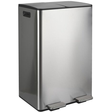 Spirella – Poubelle tri sélectif 60L – 2 compartiments 30L en acier inox – Couvercle soft-close – Seaux amovibles pour recyclage facile - 2x30L