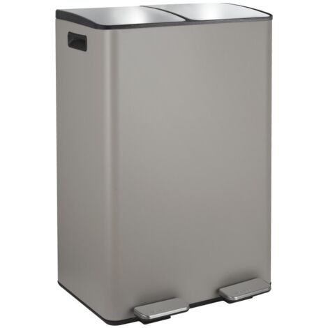 Spirella – Poubelle tri sélectif 60L – 2 compartiments 30L – Acier taupe mat – Couvercle soft-close pour éviter les odeurs - 2x30L