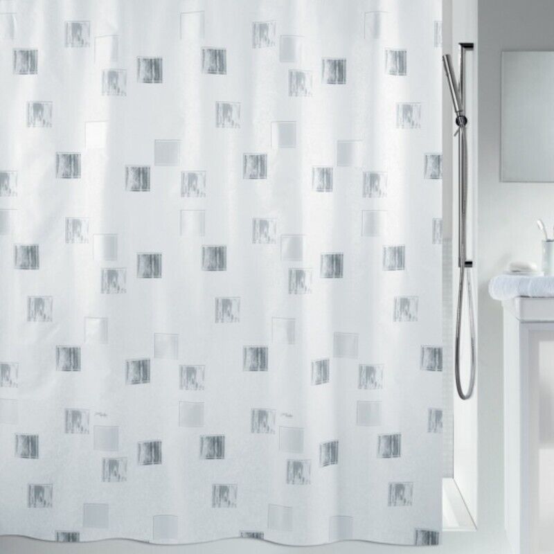 Rideau de douche Polyester milano 180x200cm Blanc & Argent effet perlé Spirella