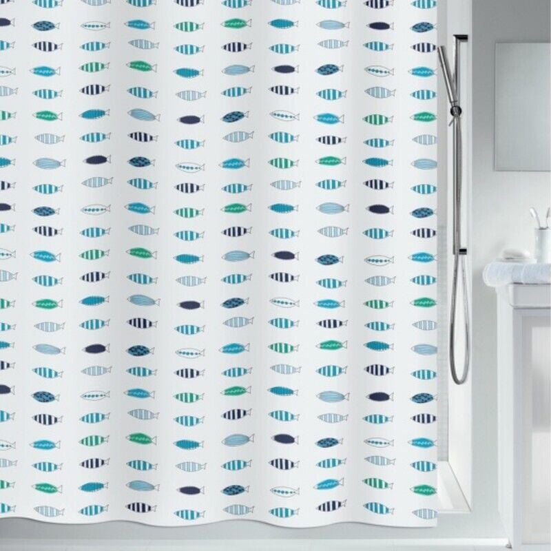Spirella - Rideau de douche Polyester santarina 120x200cm Bleu & Blanc