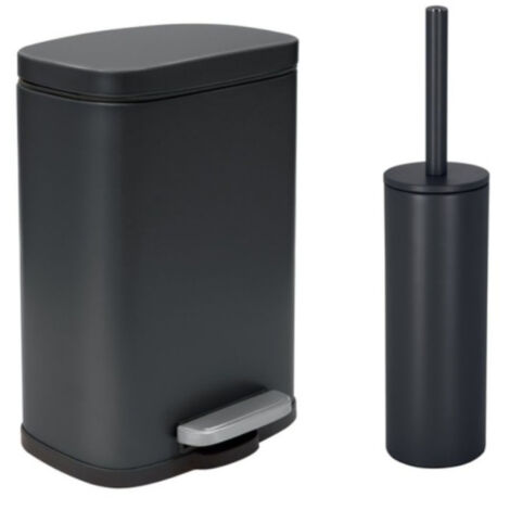 Spirella Set Poubelle à pédale 5L & Brosse Wc AKIRA Noir Mat - Noir