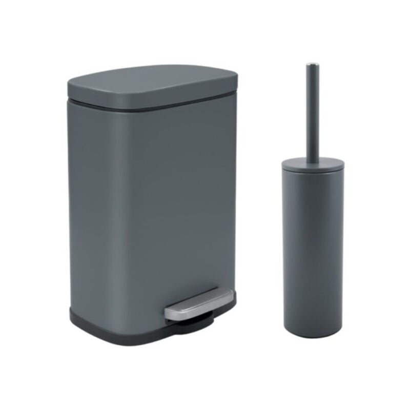 Set Poubelle à pédale 5L & Brosse Wc akira Gris Foncé mat Spirella